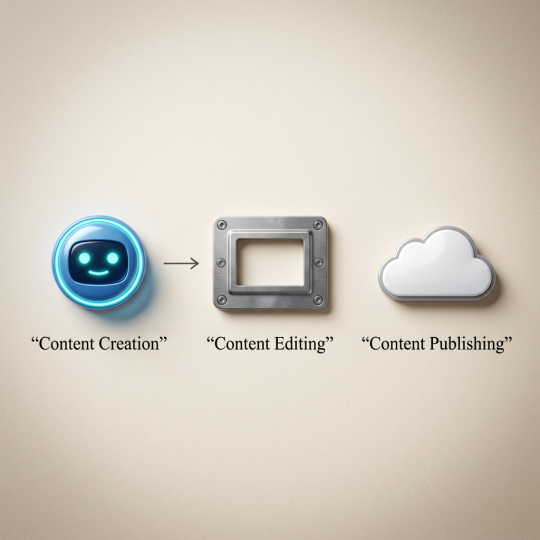 The image presents a visual representation of the content creation process.
